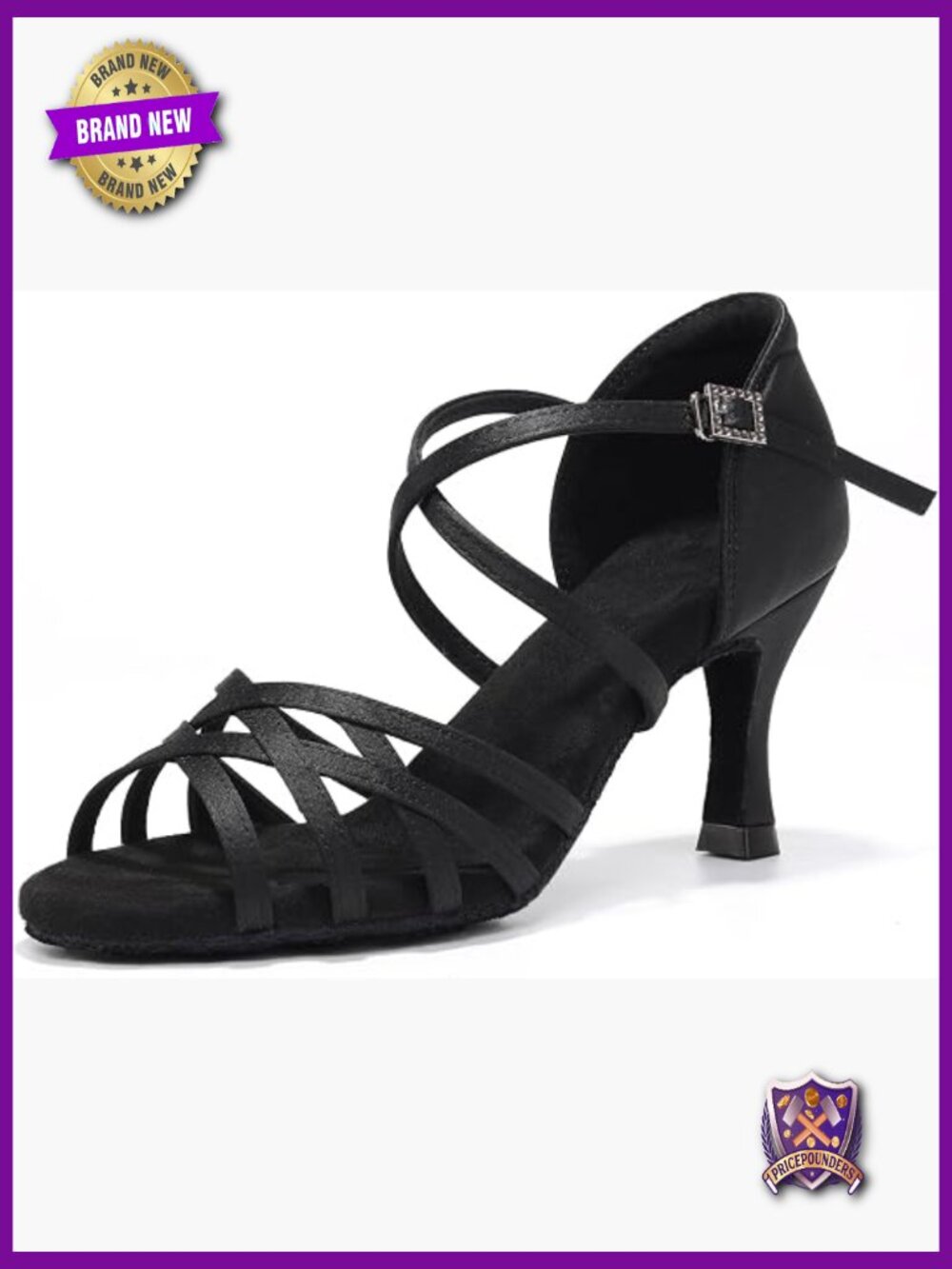 Satin Latin Dance Shoes, 3 Inch Heel, Open Toe, Buckle Closure